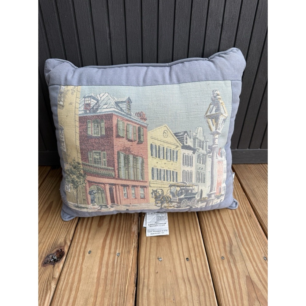 Vintage Riverdale Embroidered Throw Pillow - Rainbow Row Charleston - 18x15